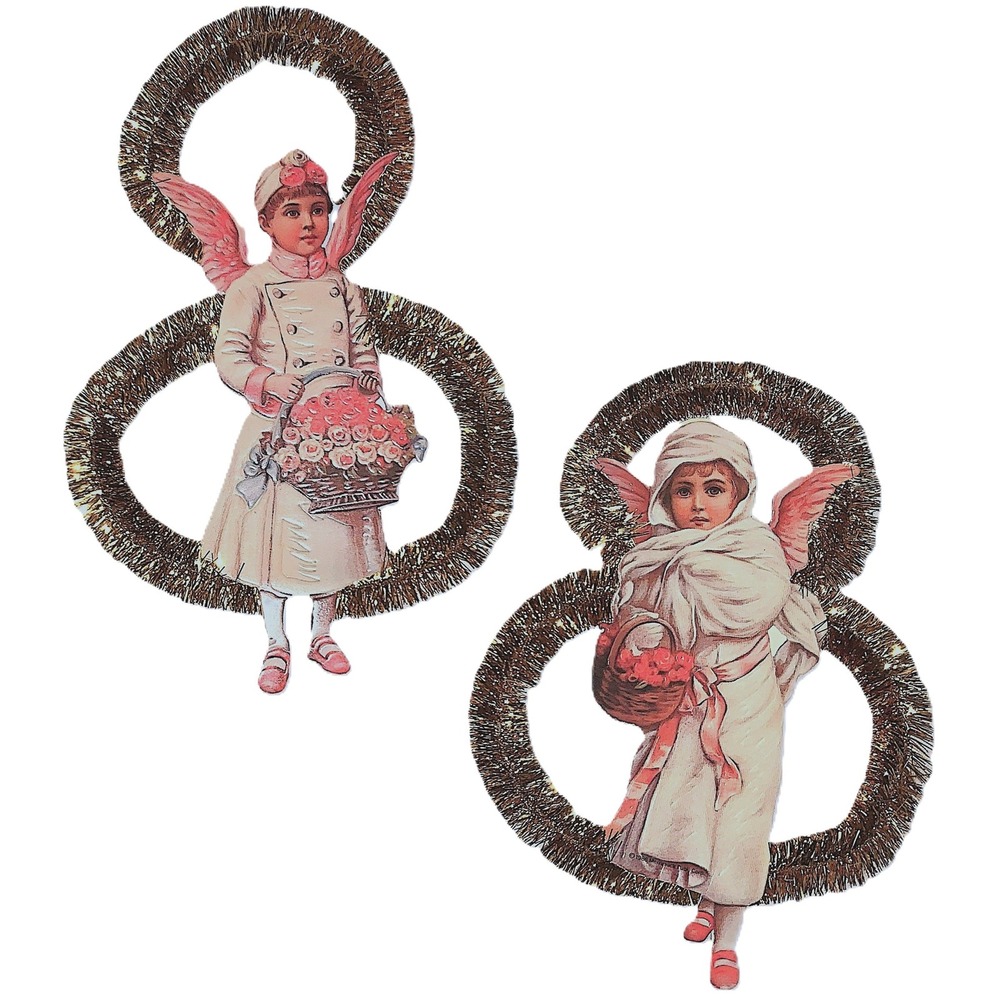 2 ct Victoriana Die Cut Cardstock Paper, Tinsel Embossed CHRISTMAS Ornaments 8"